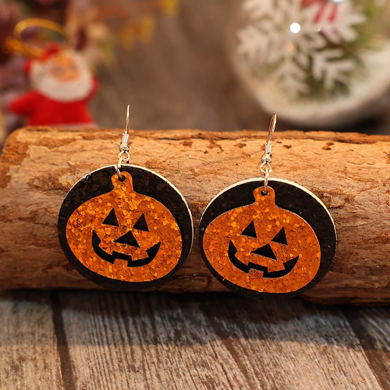 Beach Rose Co. - Vegan Leather Glitter Jack - O - Lantern Dangle Earrings