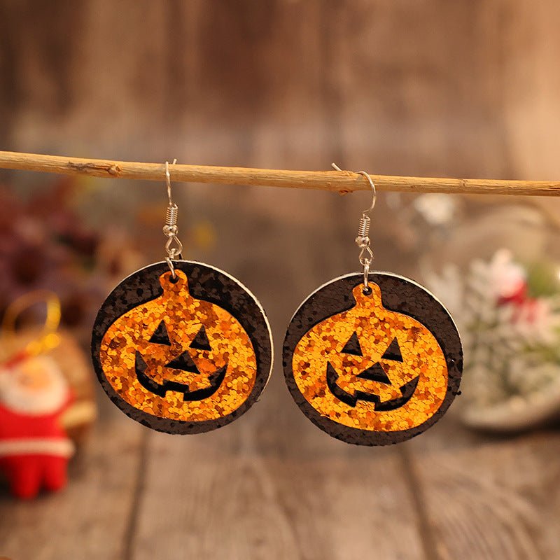 Beach Rose Co. - Vegan Leather Glitter Jack - O - Lantern Dangle Earrings