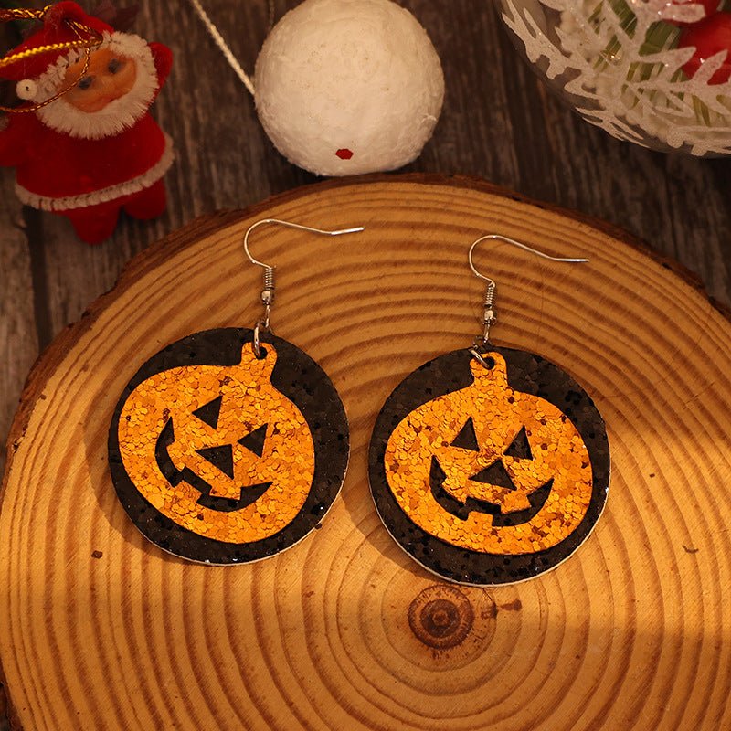 Beach Rose Co. - Vegan Leather Glitter Jack - O - Lantern Dangle Earrings