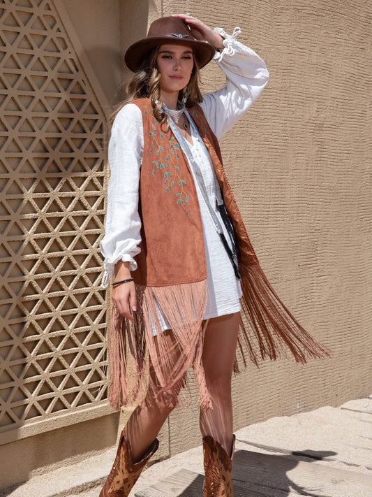 Beach Rose Co. - Vegan Suede Fringe Hem Open Front Vest