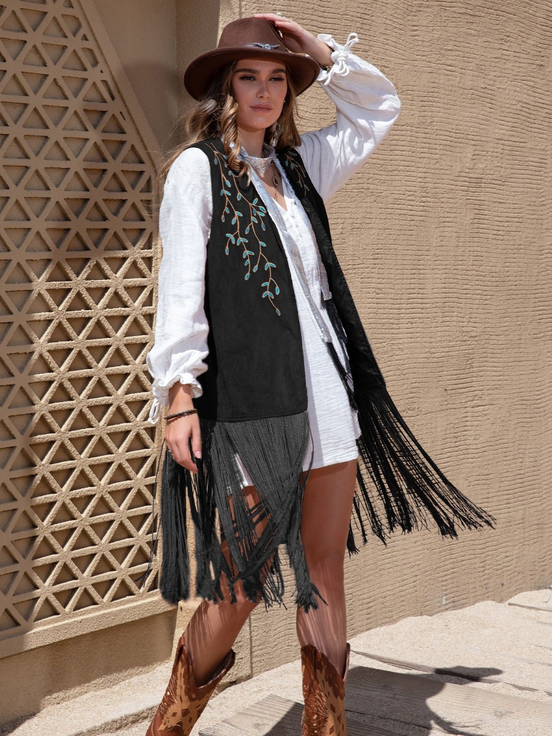 Beach Rose Co. - Vegan Suede Fringe Hem Open Front Vest