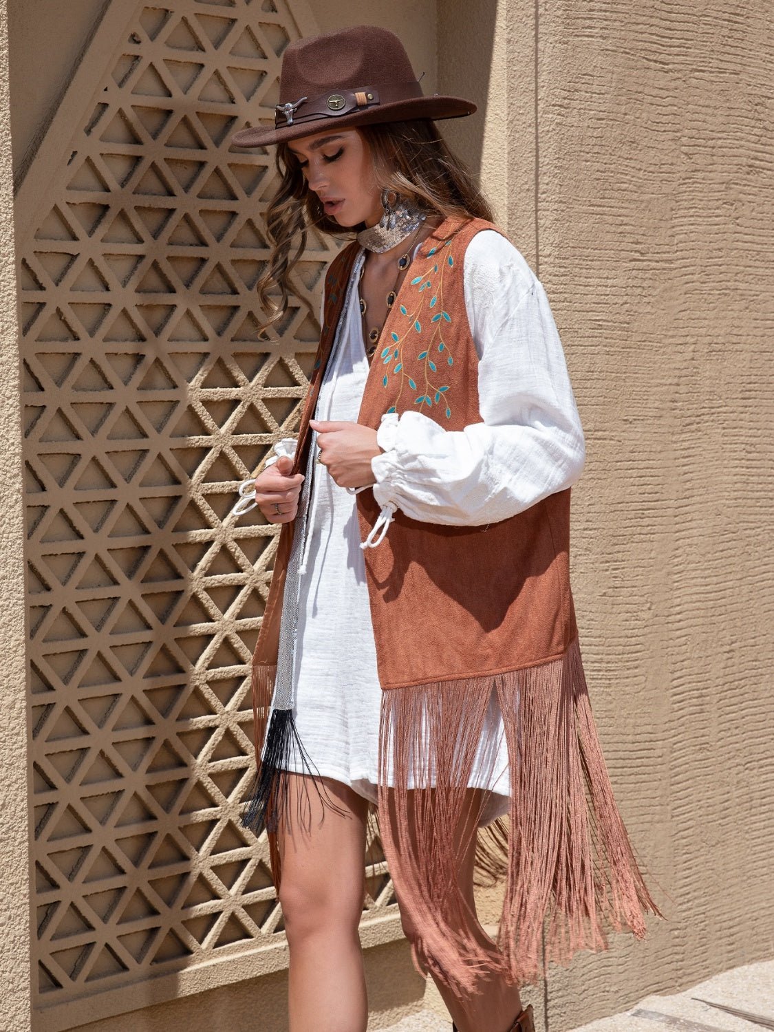 Beach Rose Co. - Vegan Suede Fringe Hem Open Front Vest