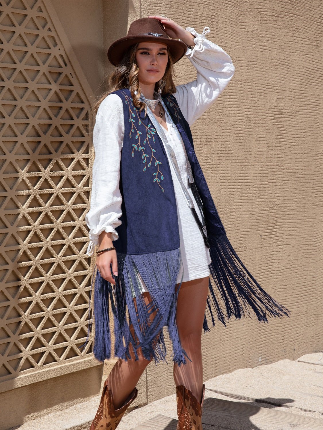 Beach Rose Co. - Vegan Suede Fringe Hem Open Front Vest