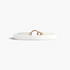 Beach Rose Co. white slim elastic waist belt with an asymmetric double-ring alloy buckle and stitched PU tabs.