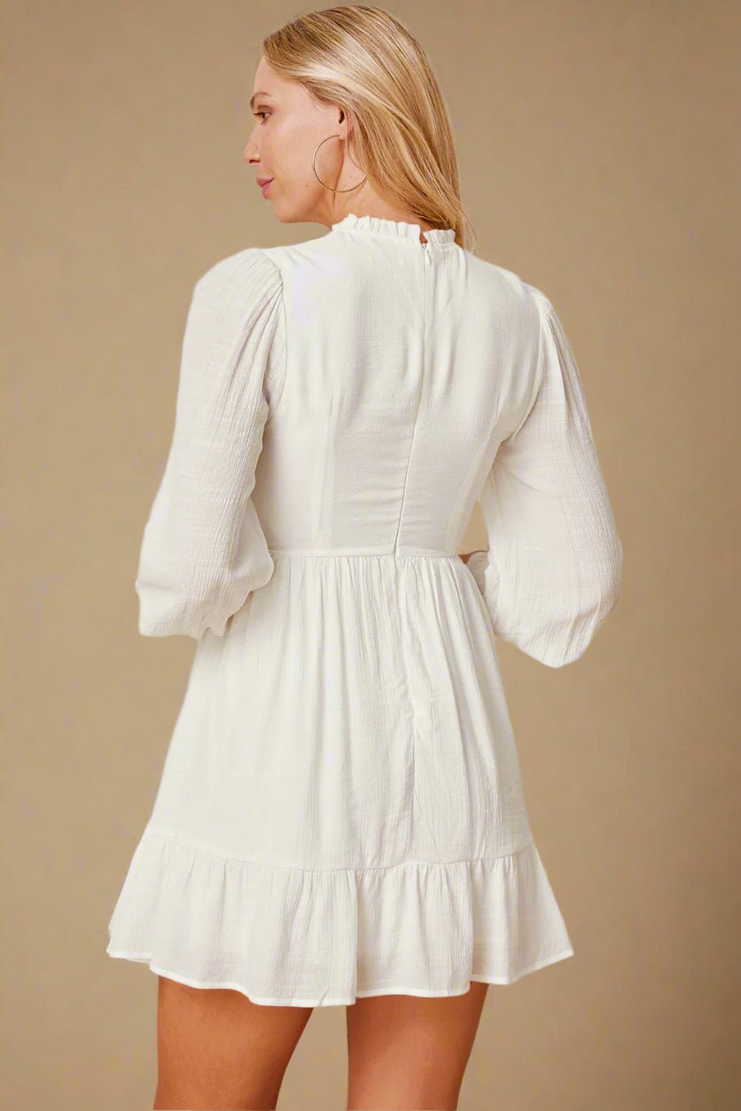 Beach Rose Co. - White Frill Trim Half Sleeve Ruffle Hem Mini Dress