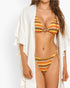 Beach Rose Co. white lightweight polyester kimono cover-up with flutter sleeves worn over a striped bikini