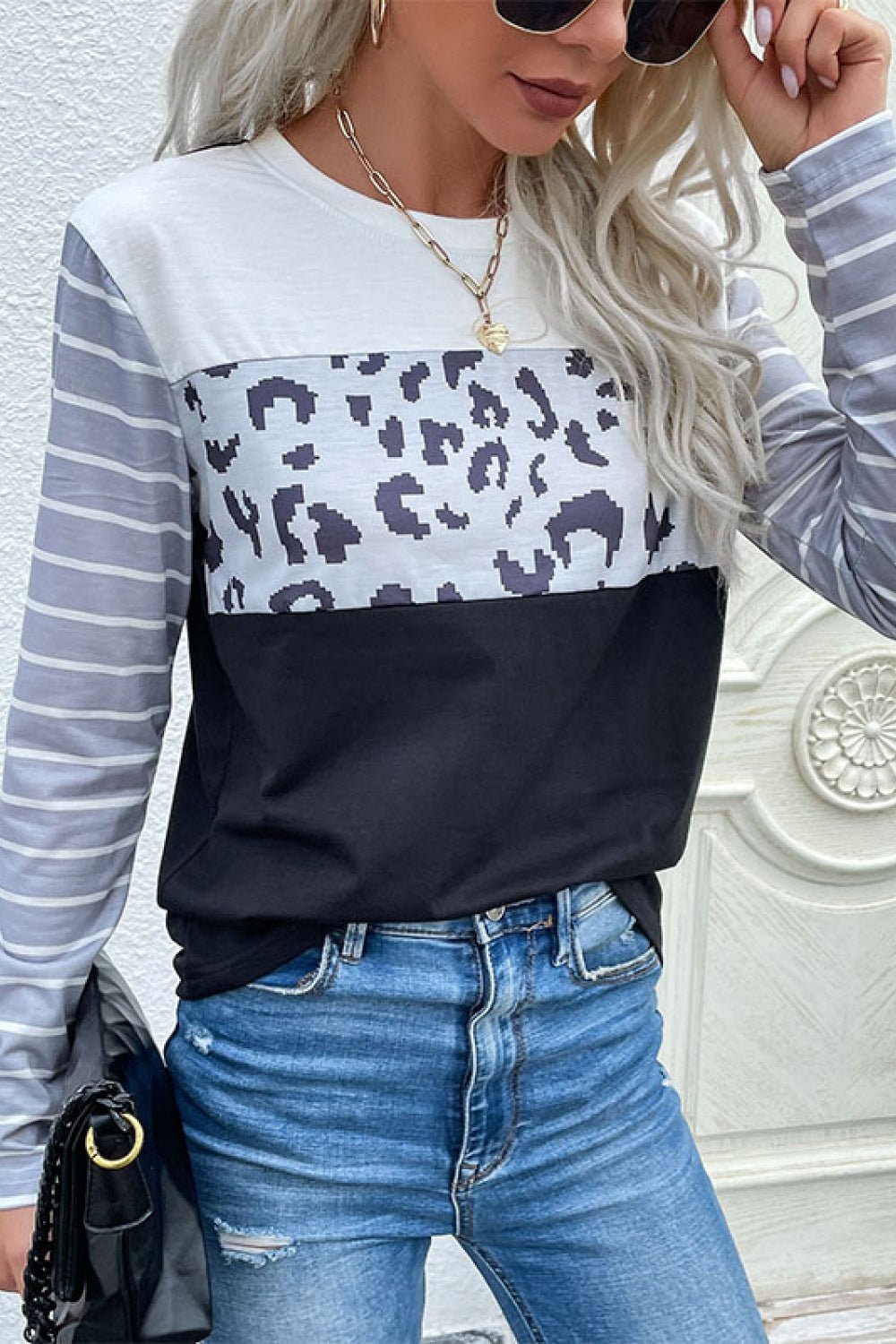 Beach Rose Co. - White Leopard Mixed Print Tee Shirt