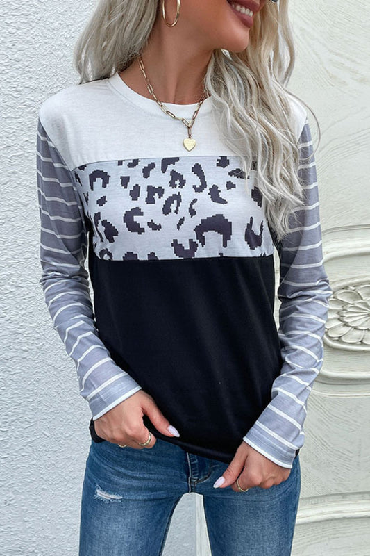 Beach Rose Co. - White Leopard Mixed Print Tee Shirt