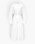 Beach Rose Co. white two-piece set featuring a long-sleeve blouse and midi skirt with scattered pearl embellishments.