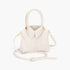 Beach Rose Co. white faux leather handbag with a unique shirt-style collar design, top handle, and gold hardware.