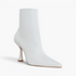 Beach Rose Co. white pleather ankle boots with a pointed toe and sculpted 3.5-inch spool heel.