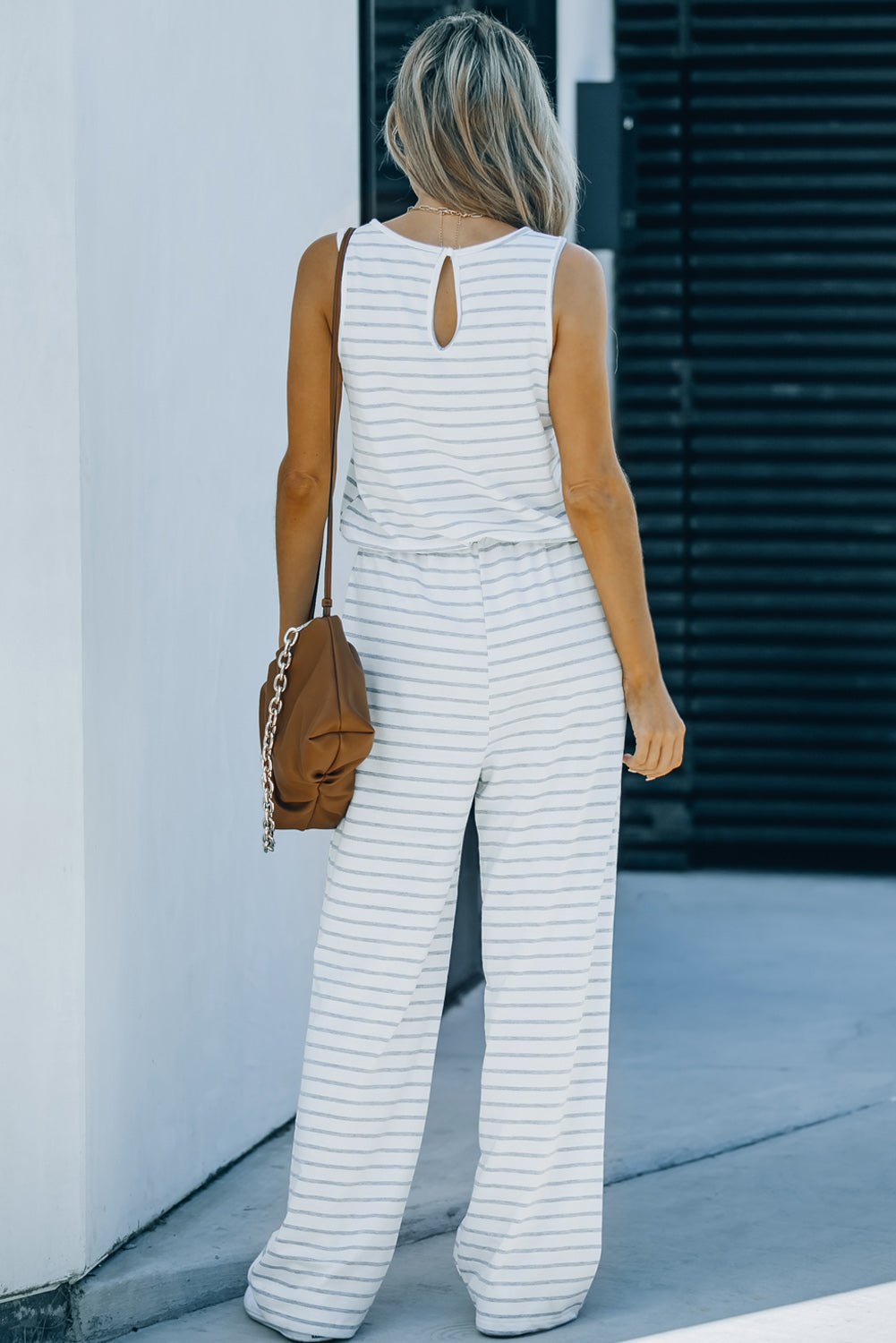 Beach Rose Co. - White Striped Sleeveless Jumpsuit with Pockets