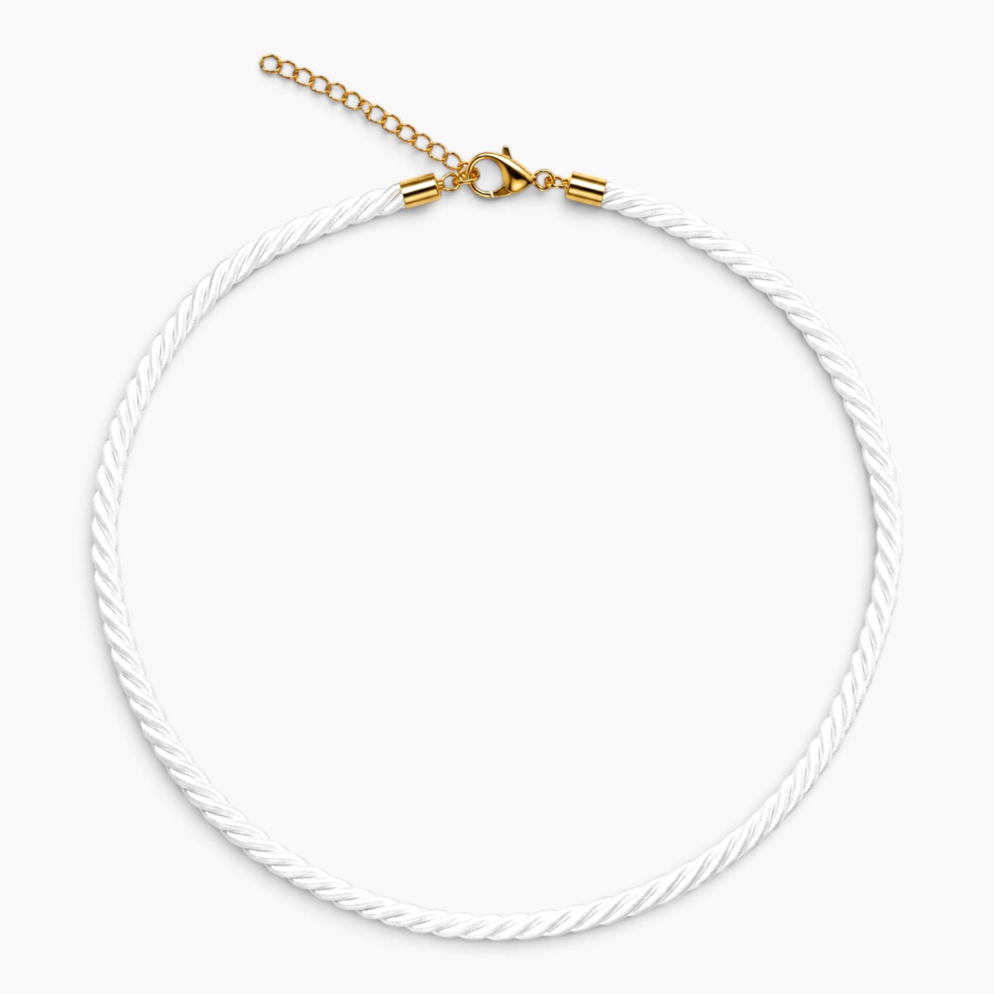 Beach Rose Co. white twisted cord necklace with 18K gold filled lobster clasp and extender chain.