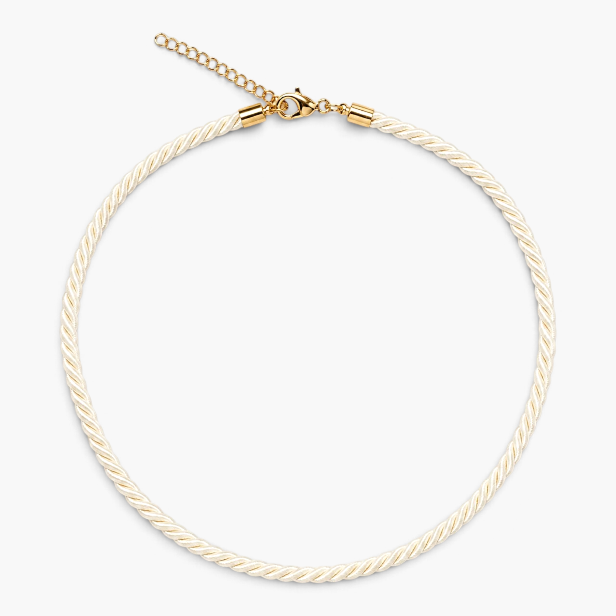 Beach Rose Co. white twisted cord necklace with 18K gold filled lobster clasp and extender chain.