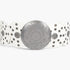 Beach Rose Co. white faux leather western belt featuring a large round engraved silver buckle and multi eyelet detail.