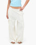Beach Rose Co. white mineral wash wide leg cargo pants with raw edge patch pockets and high-rise elastic waistband