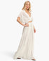 Beach Rose Co. white cotton-blend two-piece set with a collared cropped wrap top and flowing wide-leg pleated pants.