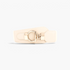 Beach Rose Co. wide beige elastic waist belt featuring a contoured PU front and an oversized gold ring-and-bar buckle.