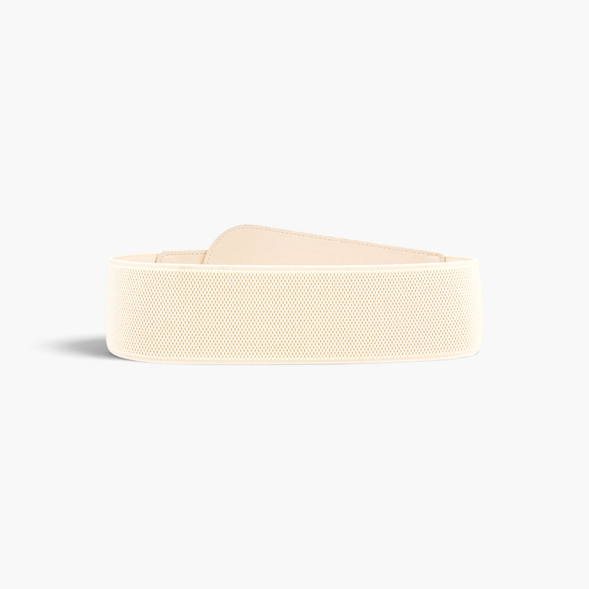 Beach Rose Co. wide beige elastic waist belt with a contoured PU front and stitched edge detailing.