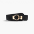 Beach Rose Co. black wide elastic waist belt featuring a contoured PU front and a gold oversized ring-and-bar buckle.