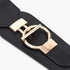 Beach Rose Co. wide black elastic waist belt featuring a gold-toned oversized ring-and-bar buckle and stitched edges.