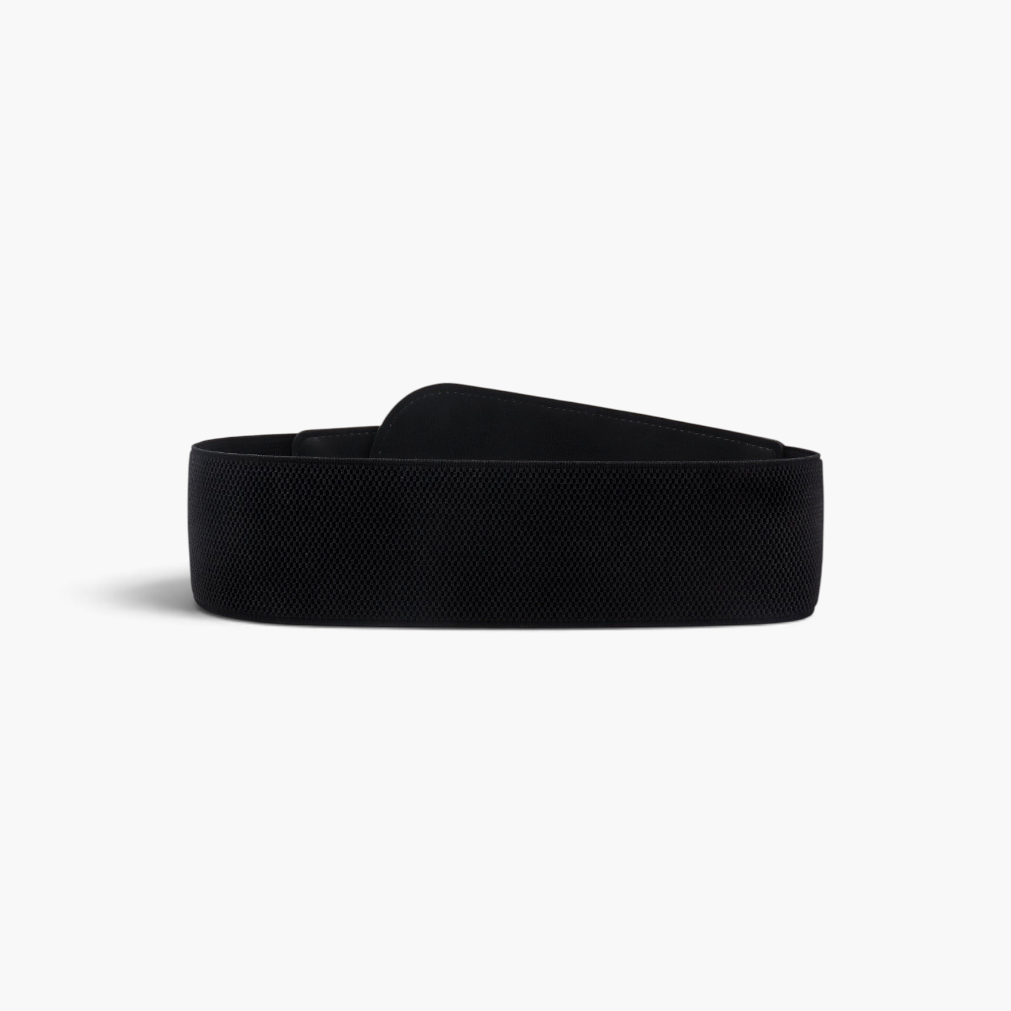 Beach Rose Co. wide black elastic waist belt with a structured PU front and stitched edge detailing