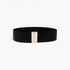 Beach Rose Co. wide black elastic waist belt with a sleek rectangular silver alloy clasp on a white background.