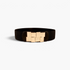 Beach Rose Co. wide black stretch belt with a gold-tone geometric metal buckle and PU leather accents.
