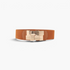 Beach Rose Co. wide tan elastic stretch belt with a gold-tone geometric statement buckle and PU leather accents.