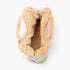 Beach Rose Co. clutch with a light wood frame and colorful chevron faux straw fabric interior view