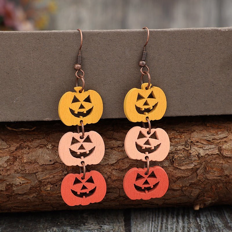 Beach Rose Co. - Wooden Contrast Pumpkin Dangle Earrings