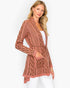 Beach Rose Co. open-front wool blend cardigan in dusty rose with cable knit texture, belt string, and front pockets.