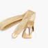 Beach Rose Co. woven polyester belt in gold with an oversized alloy prong buckle and double keeper loops.