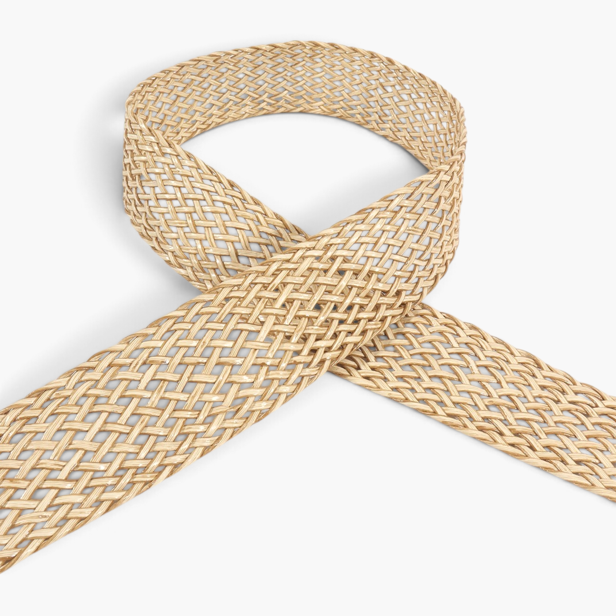 Beach Rose Co. beige woven polyester belt with an open weave design for adjustable fastening
