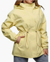 Beach Rose Co. pale yellow hooded jacket with a drawstring waist, zip-front closure, and snap-tab cuffs.