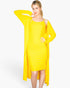 Beach Rose Co. yellow ribbed midi bodycon cami dress and matching long cardigan set worn by a blonde model.