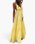 Beach Rose Co. yellow sleeveless maxi dress with a high waist, open back, and tiered flowing skirt for summer events.