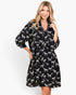 Beach Rose Co. black and white zebra print babydoll dress with a collared neckline and three-quarter balloon sleeves.