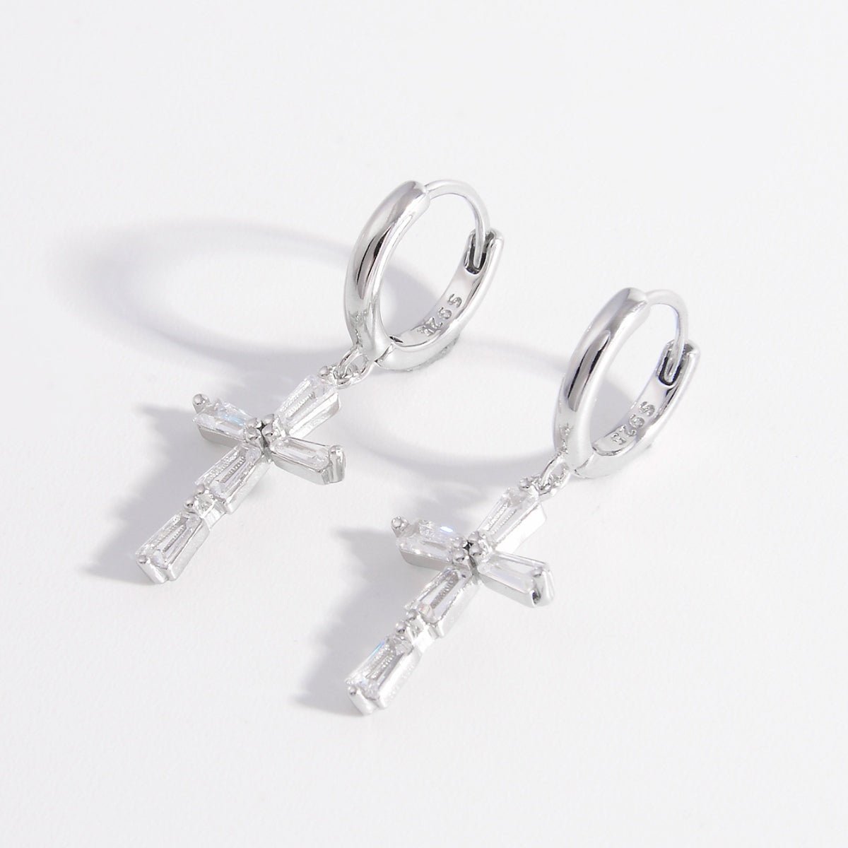 Beach Rose Co. - Zircon Cross Huggie Dangle Earrings