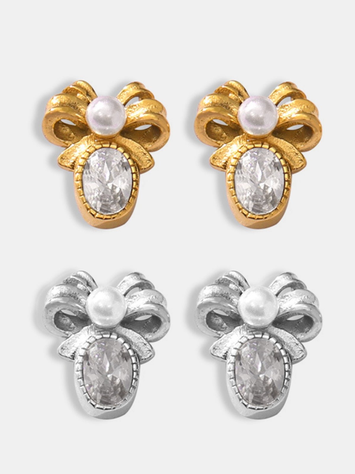 Beach Rose Co. - Zircon & Shell Bow Stud Earrings