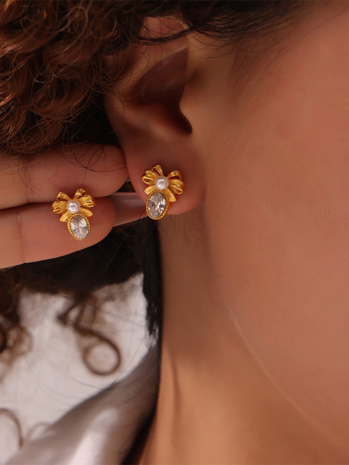 Beach Rose Co. - Zircon & Shell Bow Stud Earrings