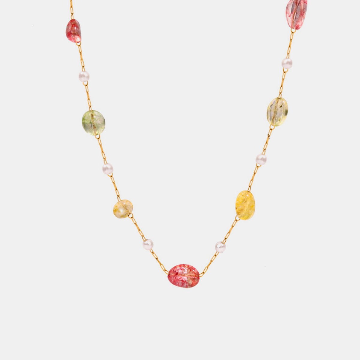 Beach Rose Co.Beaded Natural Stone Gold Necklace