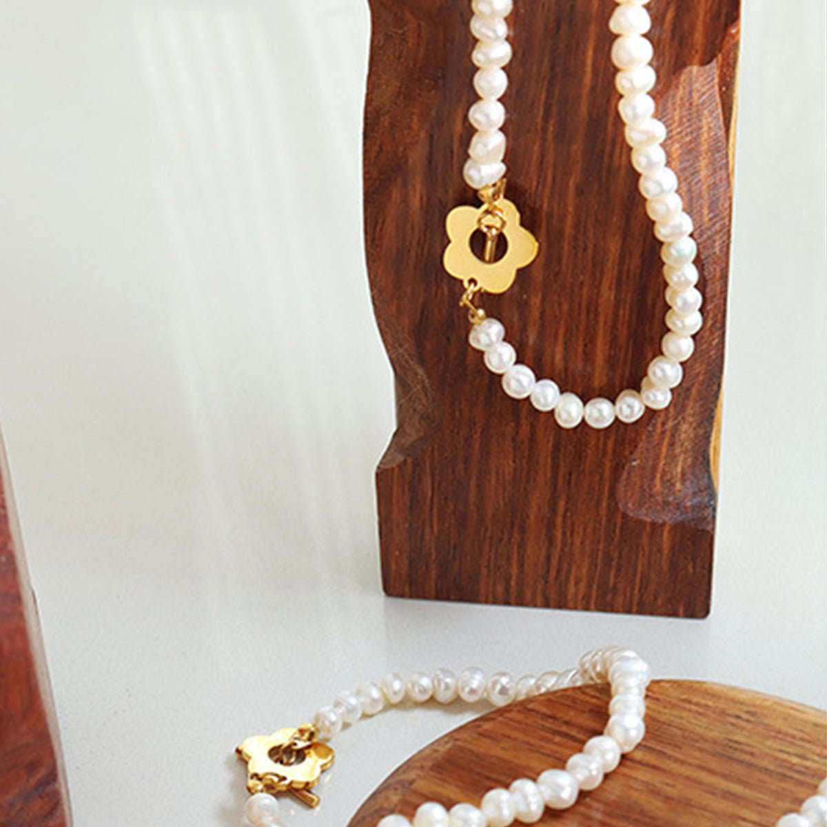 Beach Rose Co.Freshwater Pearl & Gold Flower Charm Bracelet