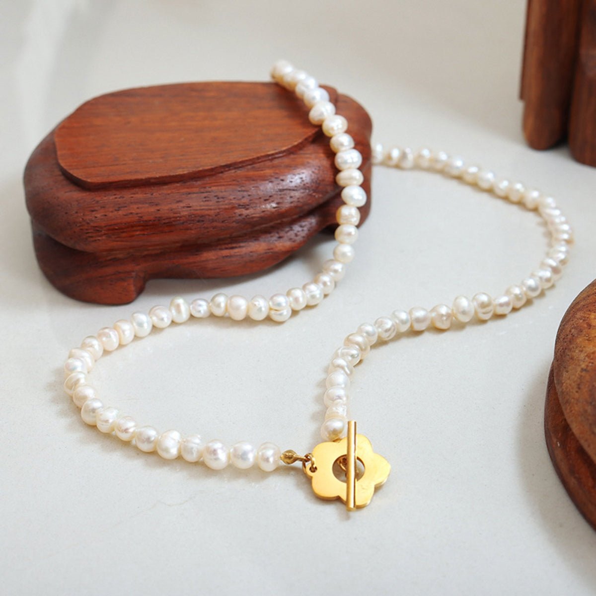 Beach Rose Co.Freshwater Pearl & Gold Flower Charm Necklace