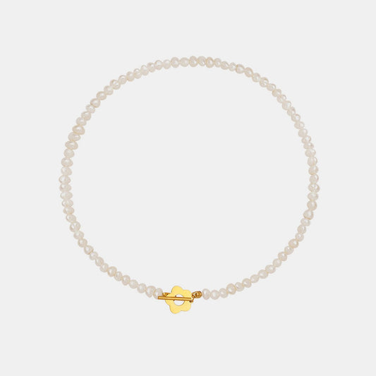 Beach Rose Co.Freshwater Pearl & Gold Flower Charm Necklace