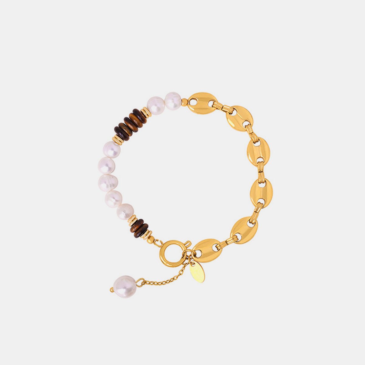 Beach Rose Co.Freshwater Pearl & Tiger Eye Beaded Gold Bracelet