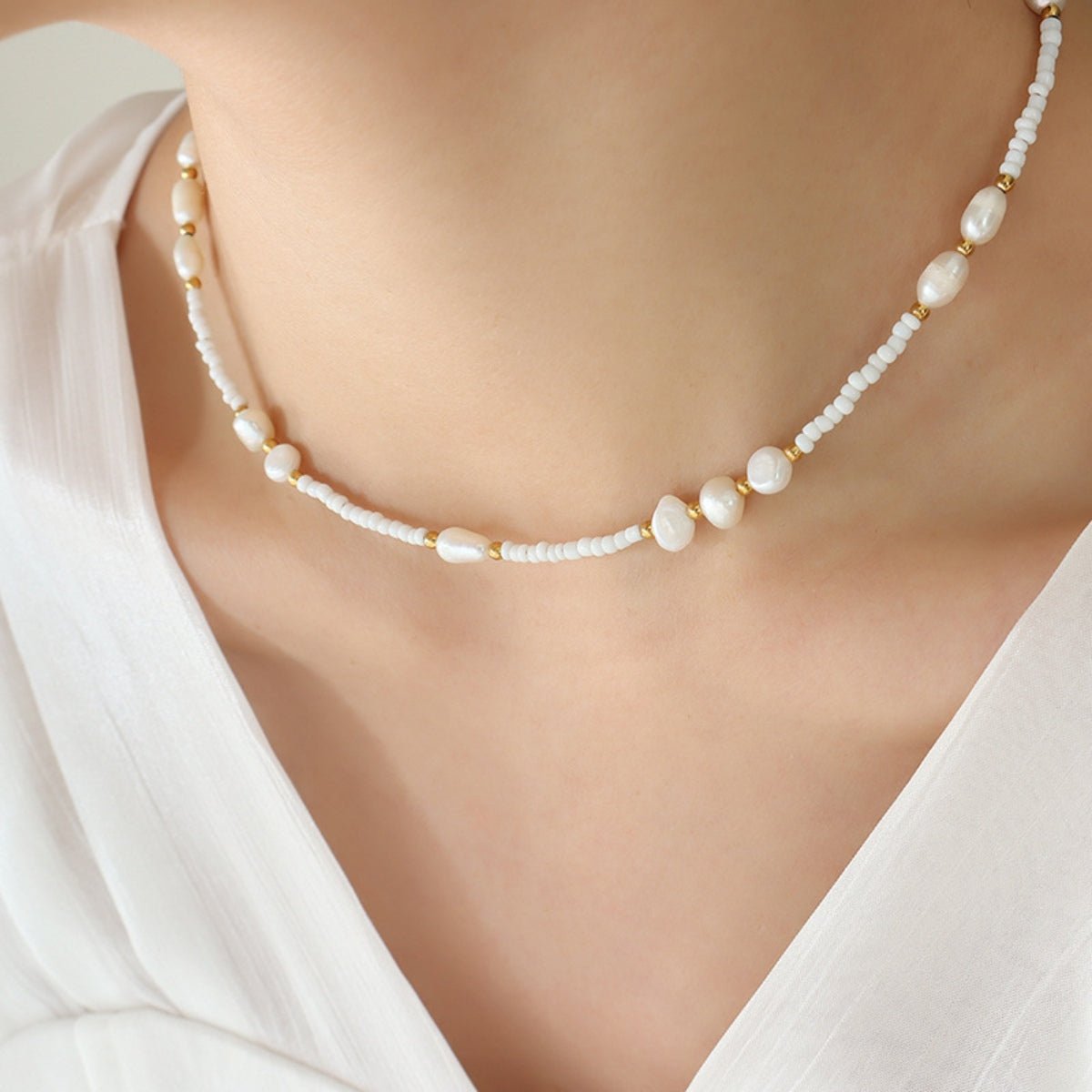 Beach Rose Co.Glass Bead & Freshwater Pearl Necklace