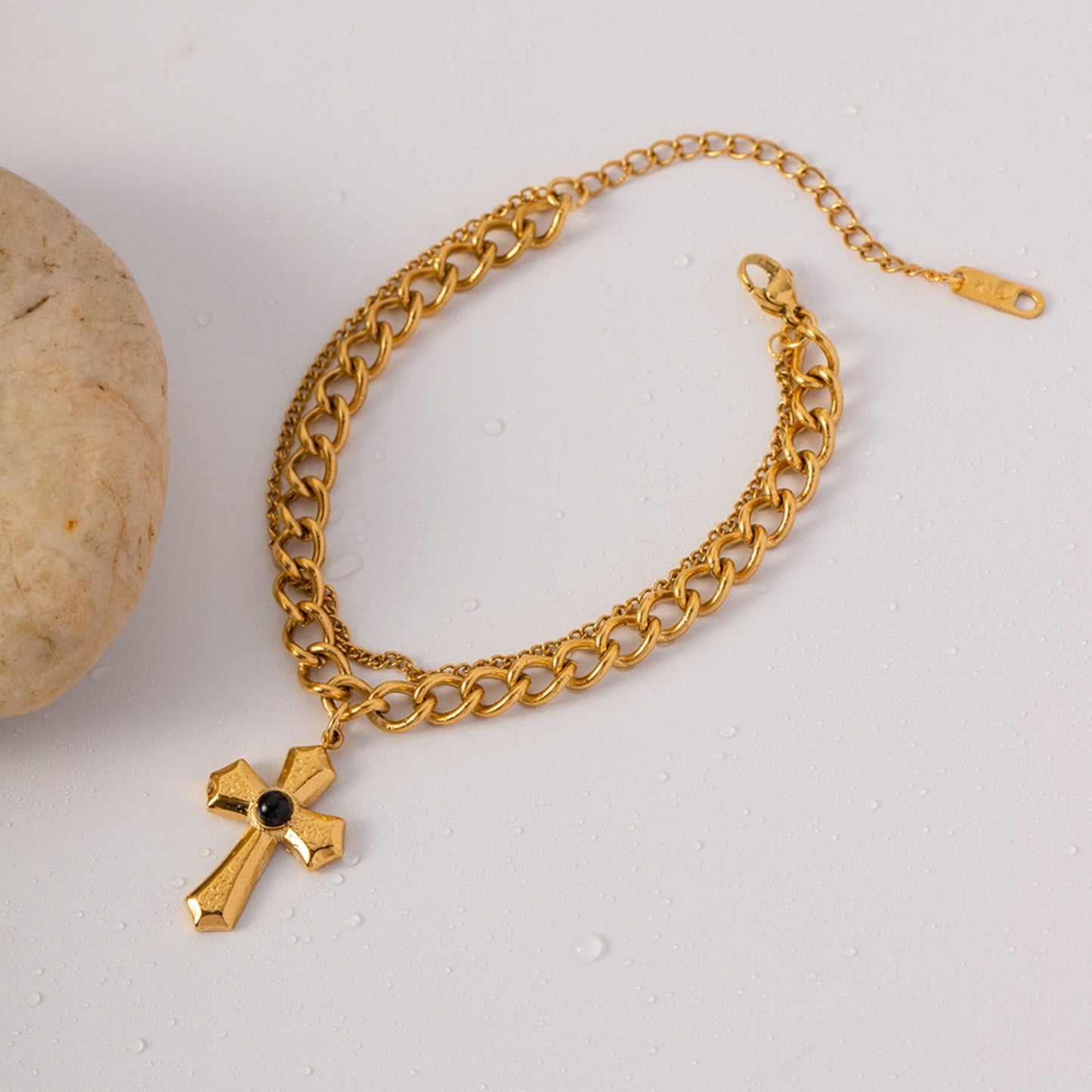 Beach Rose Co.Gold Cross Pendant Double - Layered Bracelet