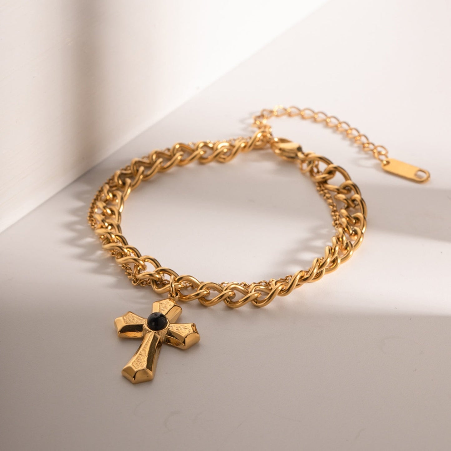 Beach Rose Co.Gold Cross Pendant Double - Layered Bracelet