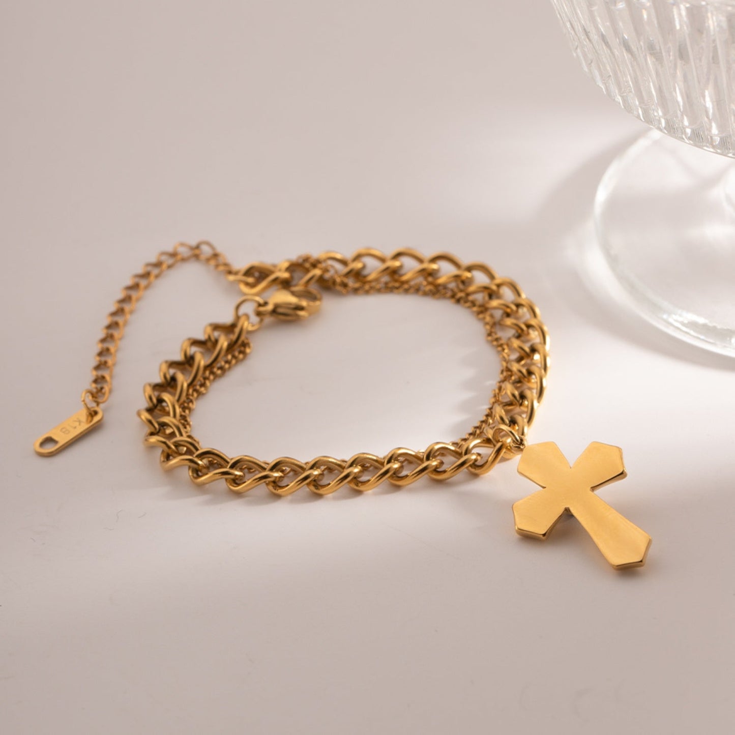 Beach Rose Co.Gold Cross Pendant Double - Layered Bracelet